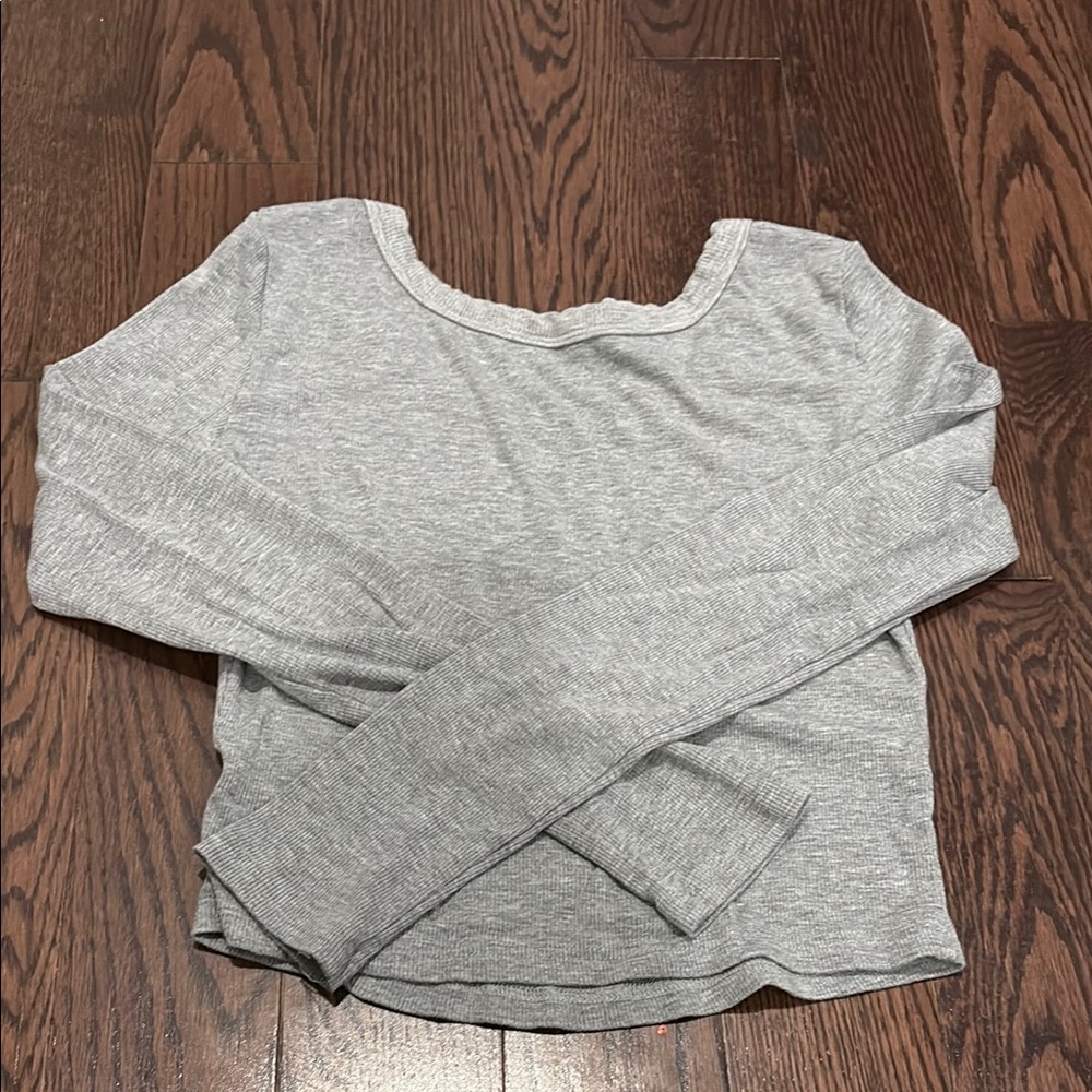 Gray Long Sleeve slightly  cropped Top